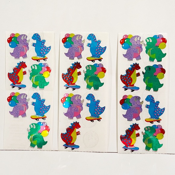 Vintage Sandylion Stickers Shiny Dinosaurs Balloons Skateboard Blue Purple Green - Picture 7 of 7